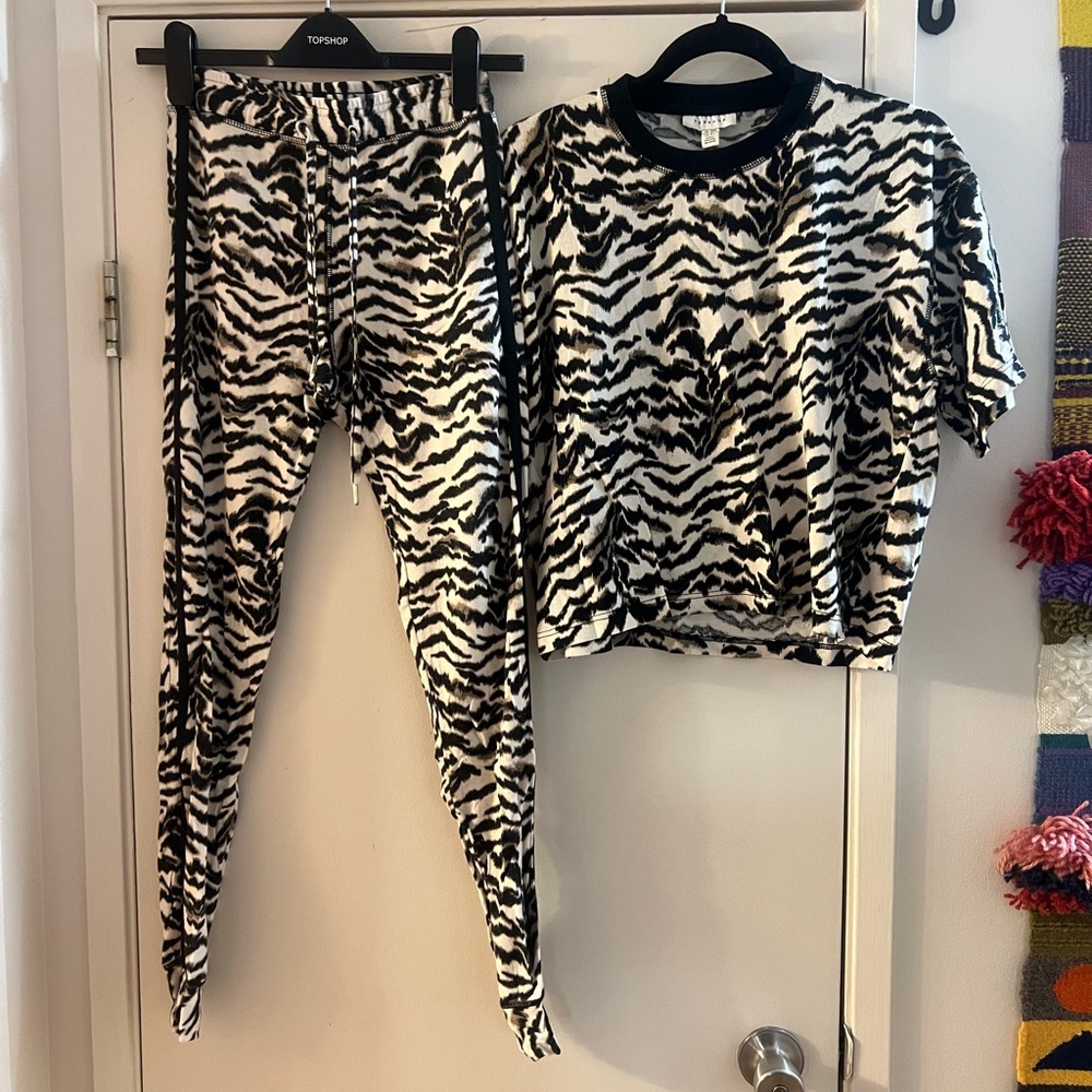 Topshop Monochrome Zebra Print Pajama Set